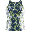Women’s Tugless High Neck Strappy Back Tankini Swimsuit Top(White/Navy Blooms)