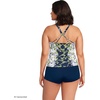Women’s Tugless High Neck Strappy Back Tankini Swimsuit Top(White/Navy Blooms)