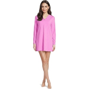 Lands’ End Women’s Cotton Jersey Long Sleeve Hooded Swim Cover-up Dress(Aster Pink)