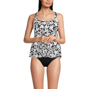 Lands’ End Women’s Flutter Tankini Top(Black Havana Floral)