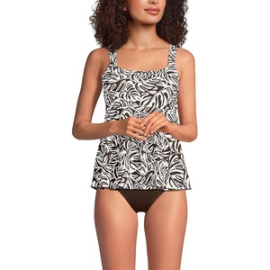 Lands’ End Women’s Flutter Tankini Top(Brown Mini Tropic Leaves)
