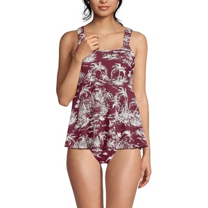 Lands’ End Women’s Flutter Tankini Top(Burgundy Island Scenic)