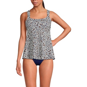 Lands’ End Women’s Flutter Tankini Top(Deep Sea Navy Ditsy Floral)