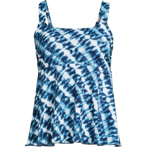 Lands’ End Women’s Flutter Tankini Top(Navy/White Bias Tie Dye)