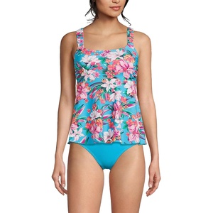 Lands’ End Women’s Flutter Tankini Top(Turquoise Lily Palm)