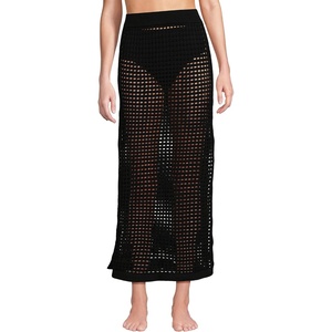 Women’s Cotton Open Knit Maxi Swim Cover-up Skirt(Black)
