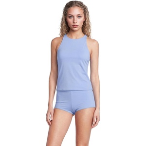 Women’s Tugless High Neck Strappy Back Tankini Swimsuit Top(Soft Cloud Blue)