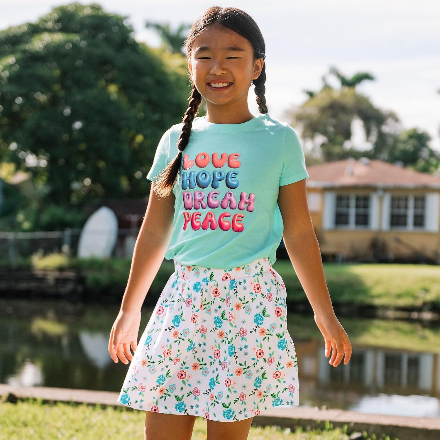 image:imageLands End Girls Graphic TeePositive WordsMint