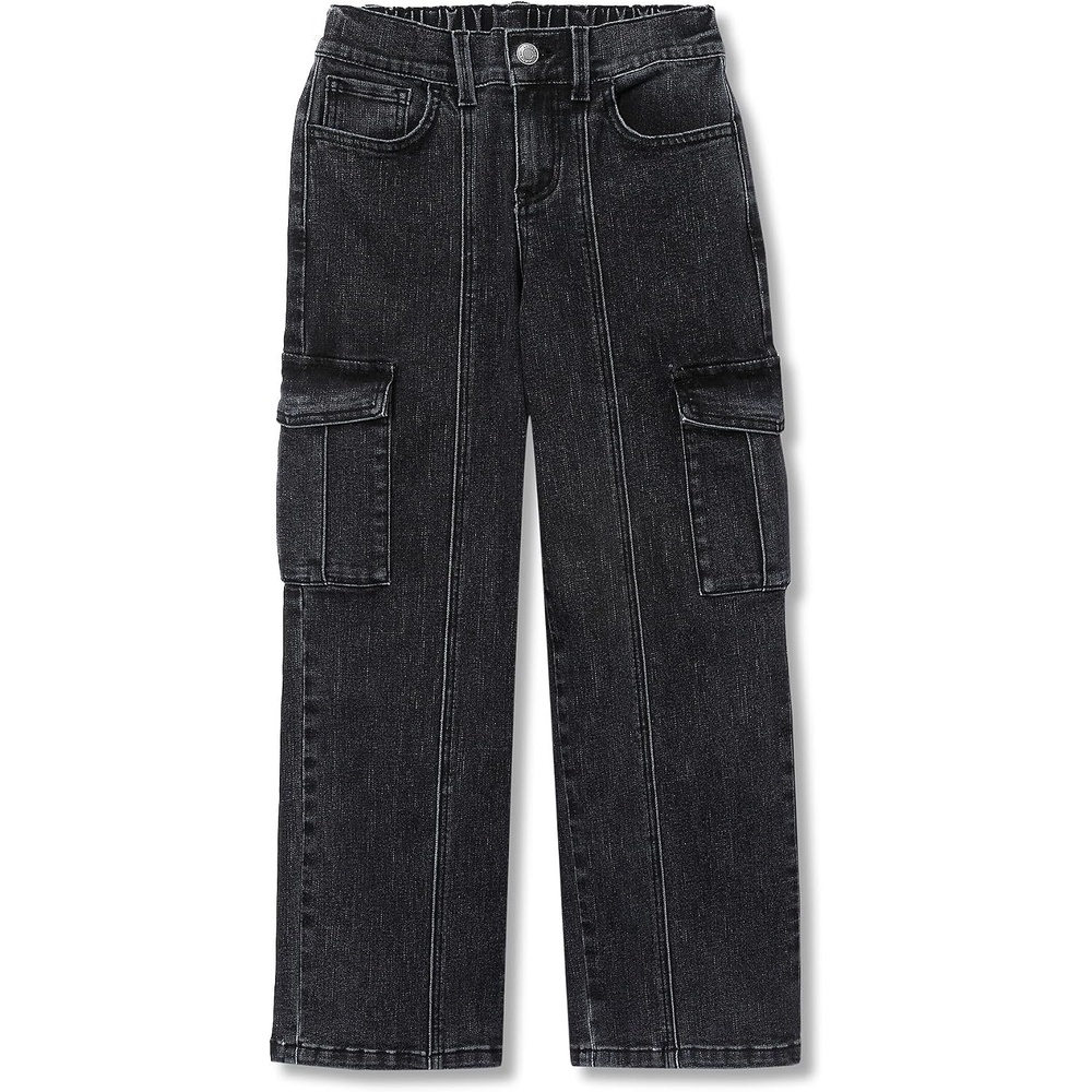 image:imageGirls Denim Cargo Wide Leg JeansBlack Fade