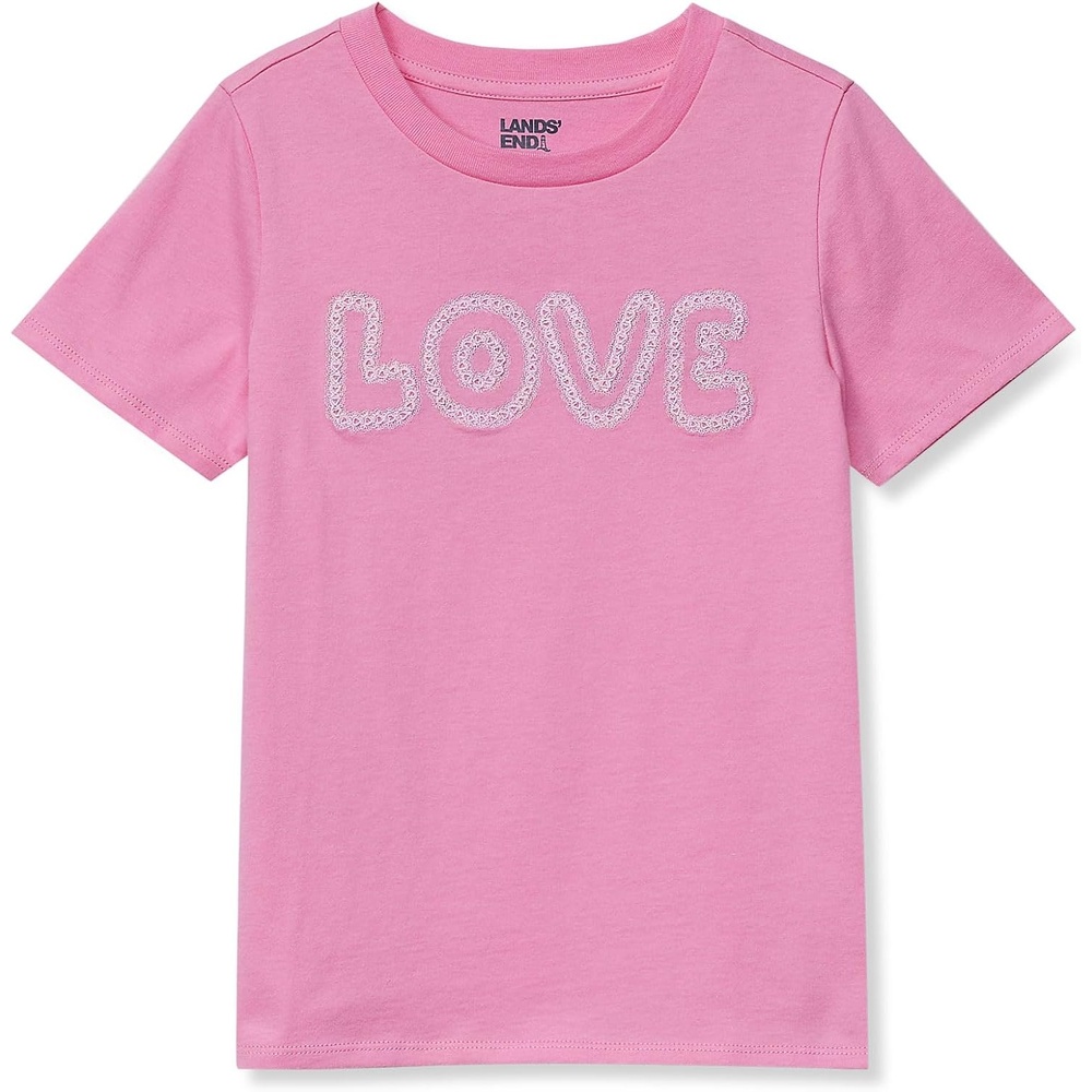 image:imageLands End Girls Graphic TeeEmbroidery LoveFuchsia Pink