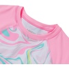 Girls Chlorine Resistant Short Sleeve Rash Guard Swim Top and Bikini Set(Light Pink Multi Swirl)