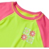 Girls Chlorine Resistant Short Sleeve Rash Guard Swim Top and Bikini Set(Neon Yellow Floral Check)