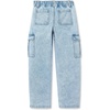 Girls Denim Cargo Wide Leg Jeans(Light Blue Sky)