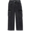 Girls Denim Cargo Wide Leg Jeans(Black Fade)