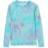 Lands’ End Girls Thermal Base Layer Long Underwear Thermaskin Crew Neck Shirt(Cheetah Rainbow/Aruba Blue)