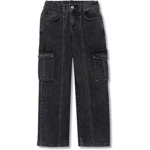 Girls Denim Cargo Wide Leg Jeans(Black Fade)