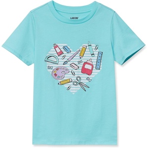 Lands’ End Girls Graphic Tee(Glitter School/Aruba Blue)
