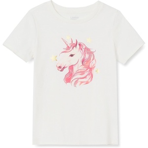 Lands’ End Girls Graphic Tee(Glitter Unicorn/Egret)