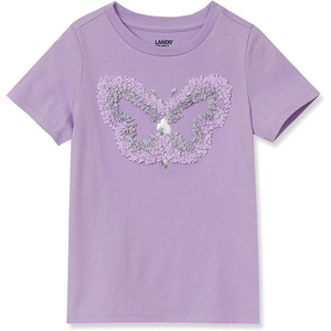 Lands’ End Girls Graphic Tee(Sequins Butterfly/Lilac)