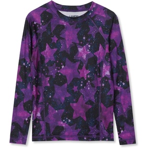 Lands’ End Girls Thermal Base Layer Long Underwear Thermaskin Crew Neck Shirt(Stars/Bright Purple)