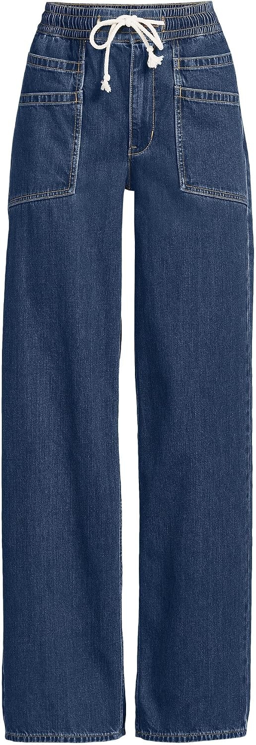image:imageWomens Lightweight Denim High Rise Relaxed Straight Pull On Pocket JeansCrawford Wash