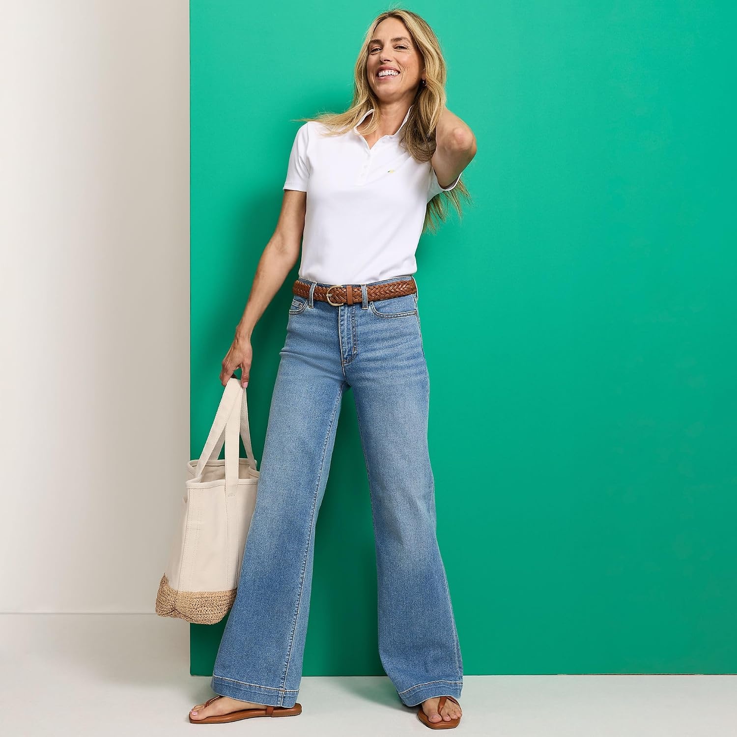 image:imageWomens Tencel Fiber High Rise Wide Leg PantsBeau Blue