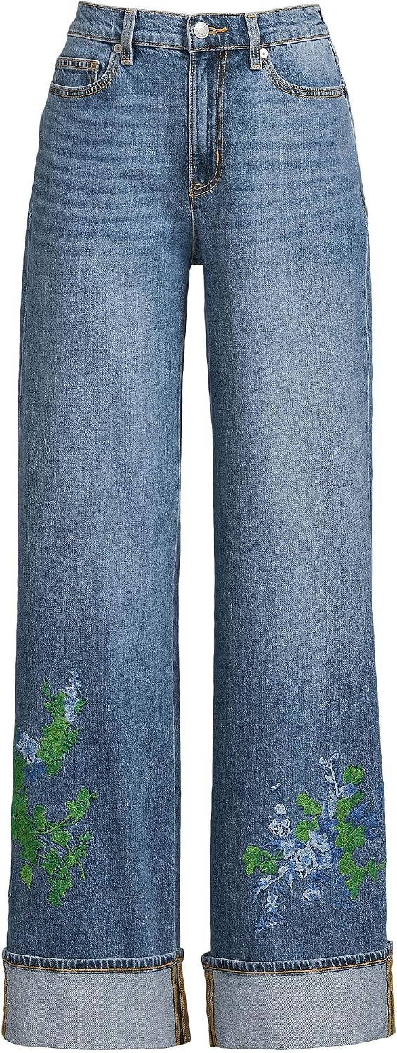 image:imageWomens Tencel Fiber High Rise Wide Leg PantsEmbroideredMedium Ocean Wash