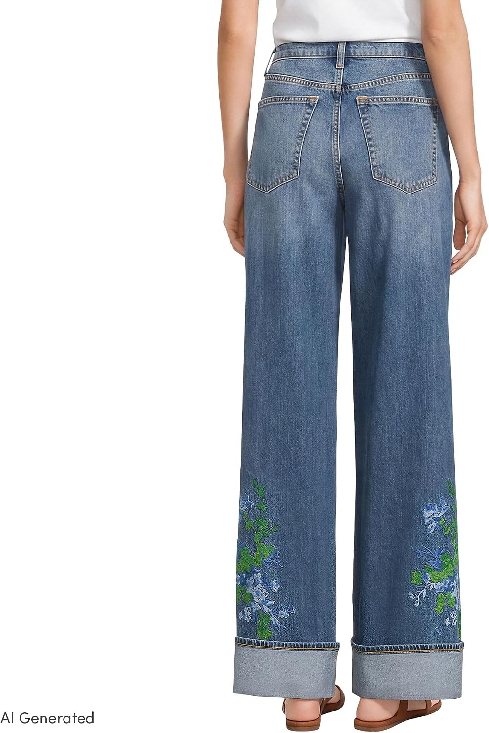 image:imageWomens Tencel Fiber High Rise Wide Leg PantsEmbroideredMedium Ocean Wash