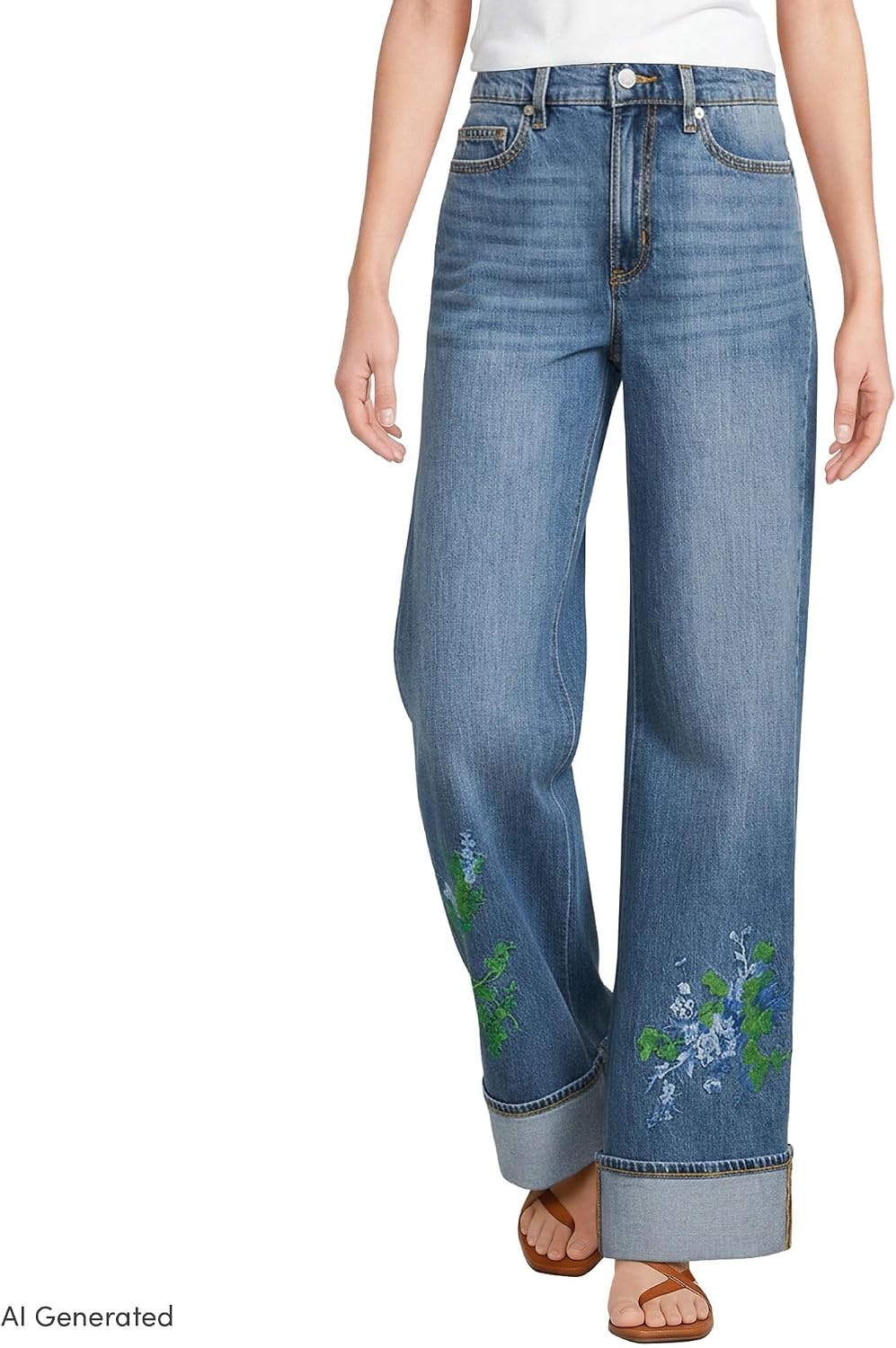 image:imageWomens Tencel Fiber High Rise Wide Leg PantsEmbroideredMedium Ocean Wash