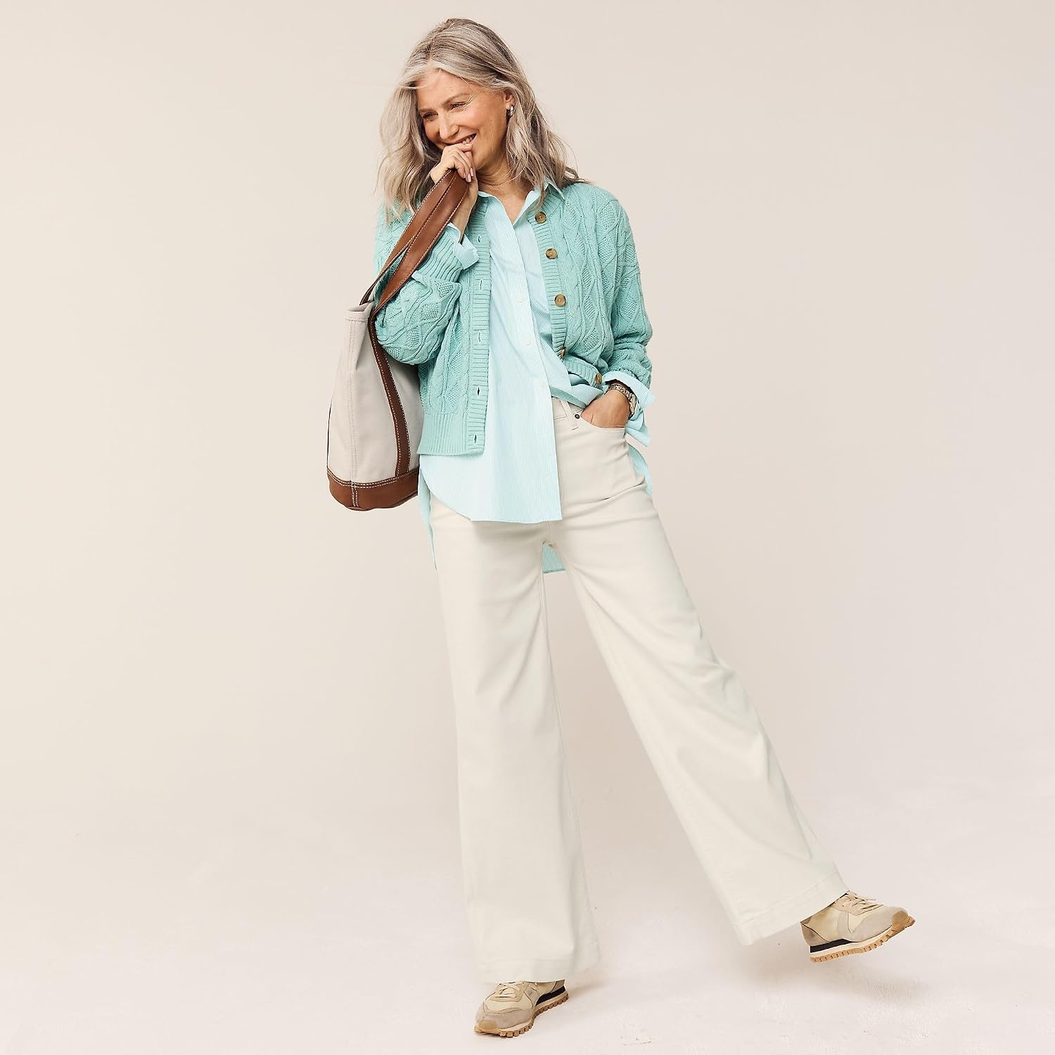 image:imageWomens Tencel Fiber High Rise Wide Leg PantsNatural