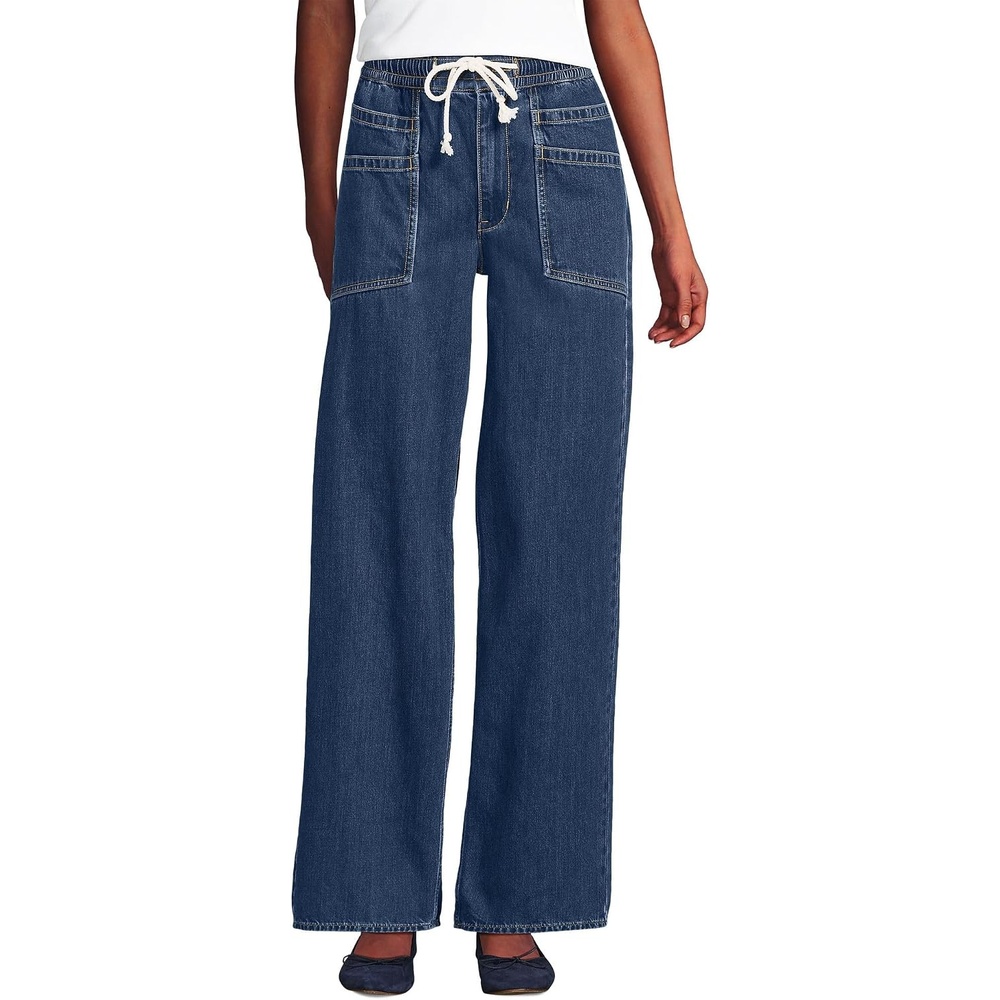 image:imageWomens Lightweight Denim High Rise Relaxed Straight Pull On Pocket JeansCrawford Wash