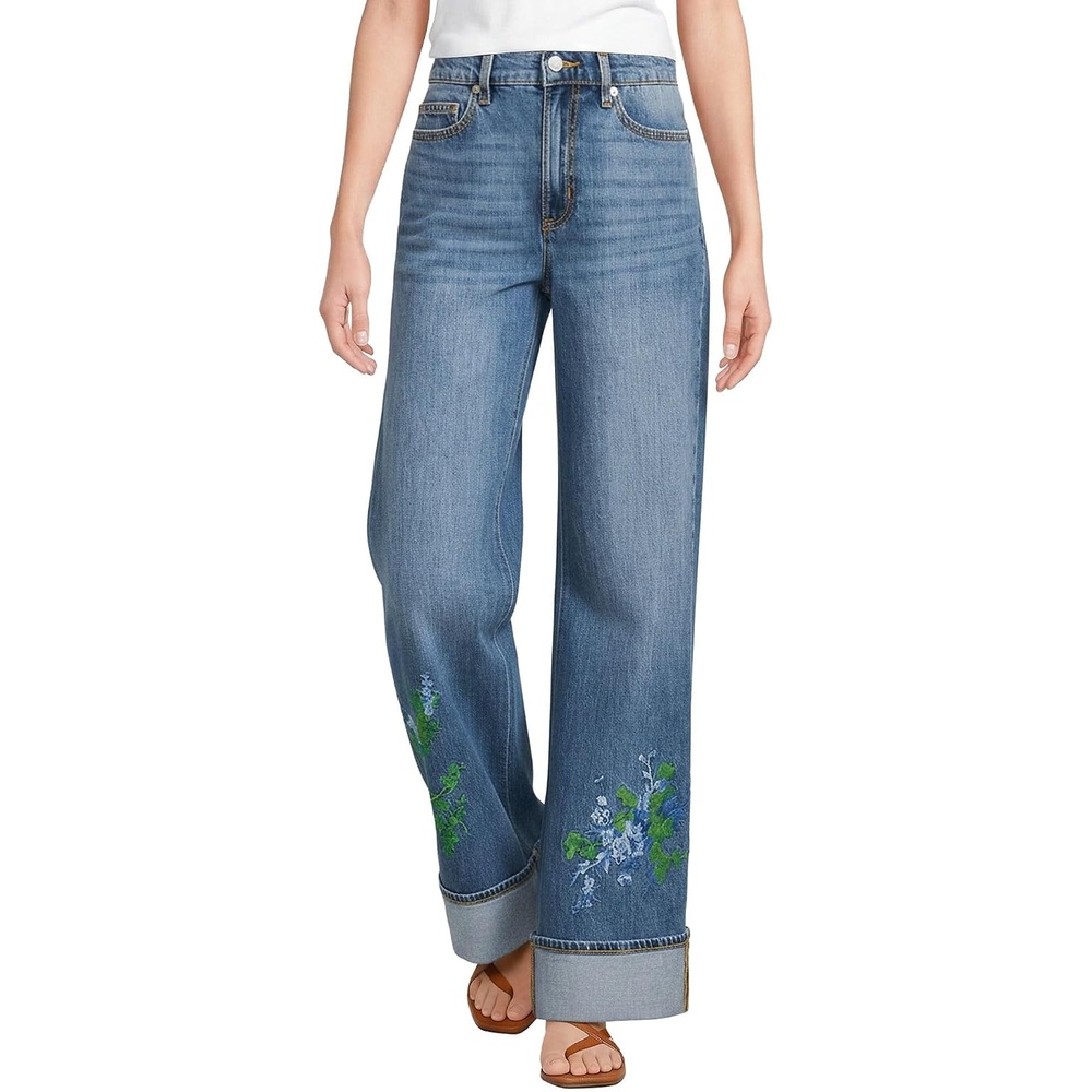 image:imageWomens Tencel Fiber High Rise Wide Leg PantsEmbroideredMedium Ocean Wash