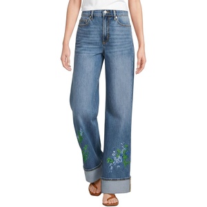 Women’s Tencel™ Fiber High Rise Wide Leg Pants(Embroidered/Medium Ocean Wash)