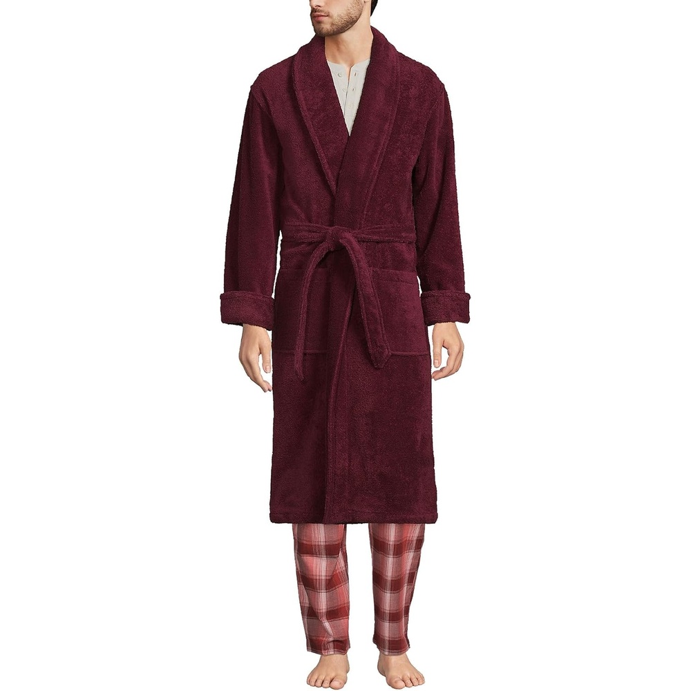image:imageLands End Mens Calf Length Terry RobeRich Burgundy