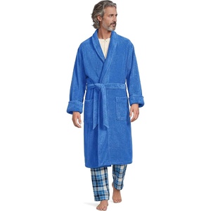 Lands’ End Men’s Calf Length Terry Robe(Muted Cobalt Blues)