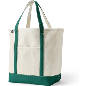 Lands’ End Open Canvas Tote(Natural/Bright Spruce)