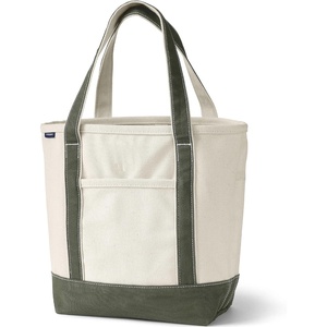 Lands’ End Open Canvas Tote(Natural/Dark Olive Green)