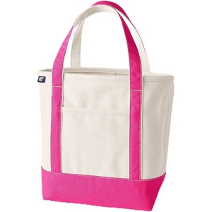 Lands’ End Open Canvas Tote(Natural/Hot Pink)