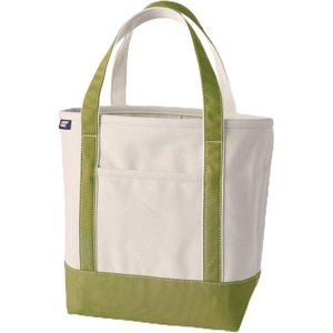 Lands’ End Open Canvas Tote(Natural/Lime Green)