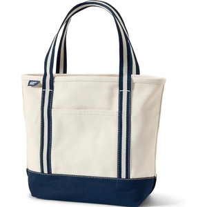 Lands’ End Open Canvas Tote(Natural/Navy Stripe)
