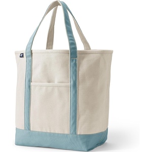 Lands’ End Open Canvas Tote(Natural/Pale Teal)