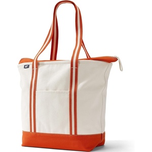 Lands’ End Open Canvas Tote(Natural/Pumpkin Stripe)