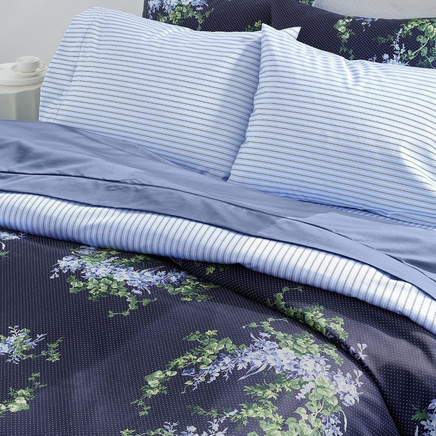 image:image700 Thread Count Sateen Cotton No Iron Bed Pillow Sham Standard Radiant Navy Dot BloomsRadiant Navy Dot Blooms