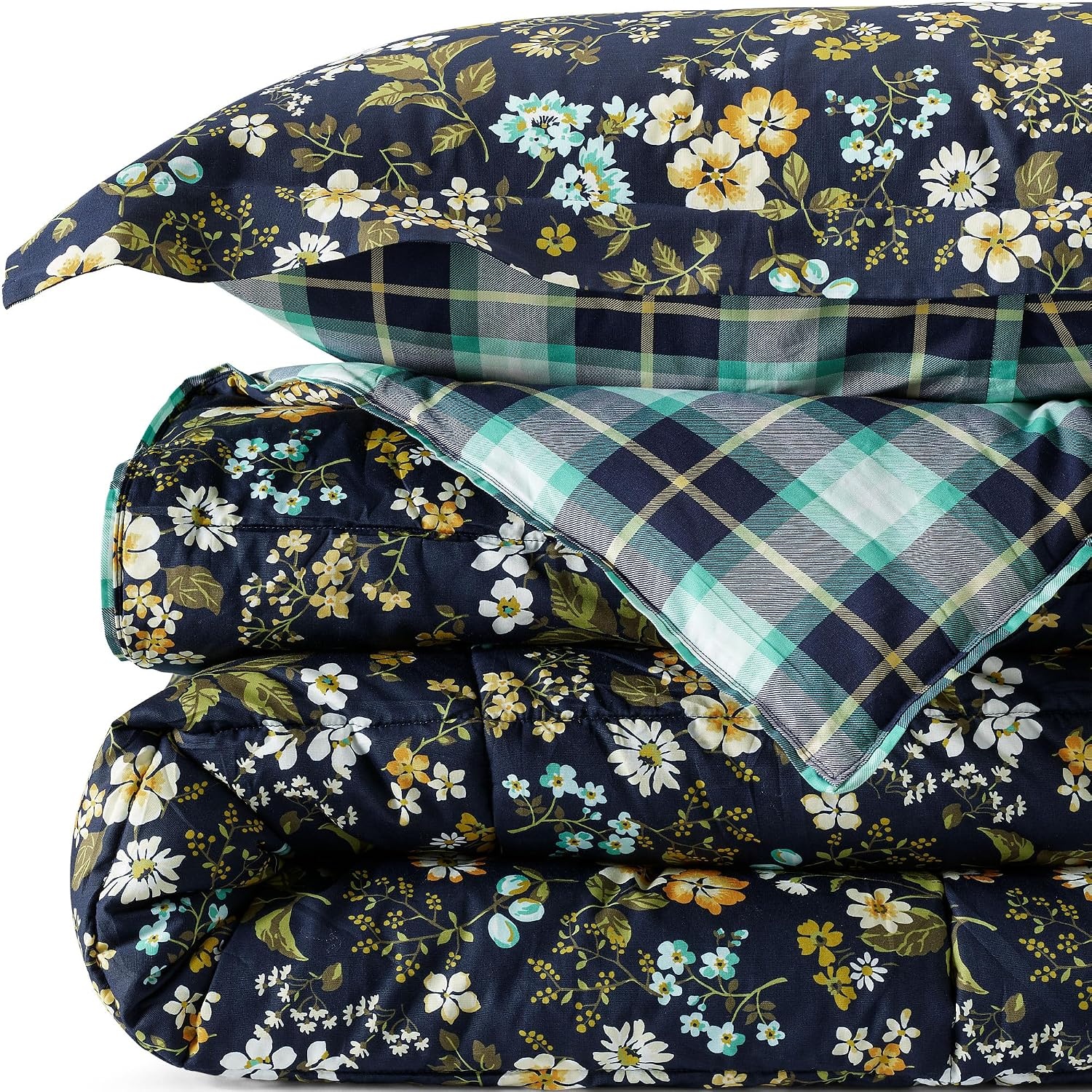 image:imageLands End 300 Thread Count Cotton Smooth Percale Printed Comforter King Radiant Navy FloralRadiant Navy Floral
