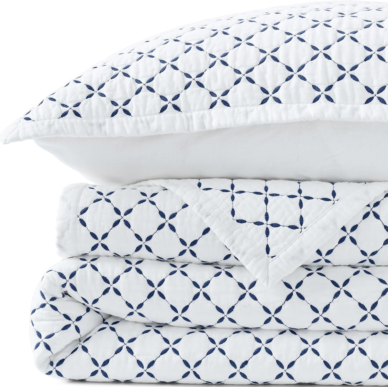image:imageLands End Embroidered Diamond Double Voile Quilt Twin Antique NavyAntique Navy