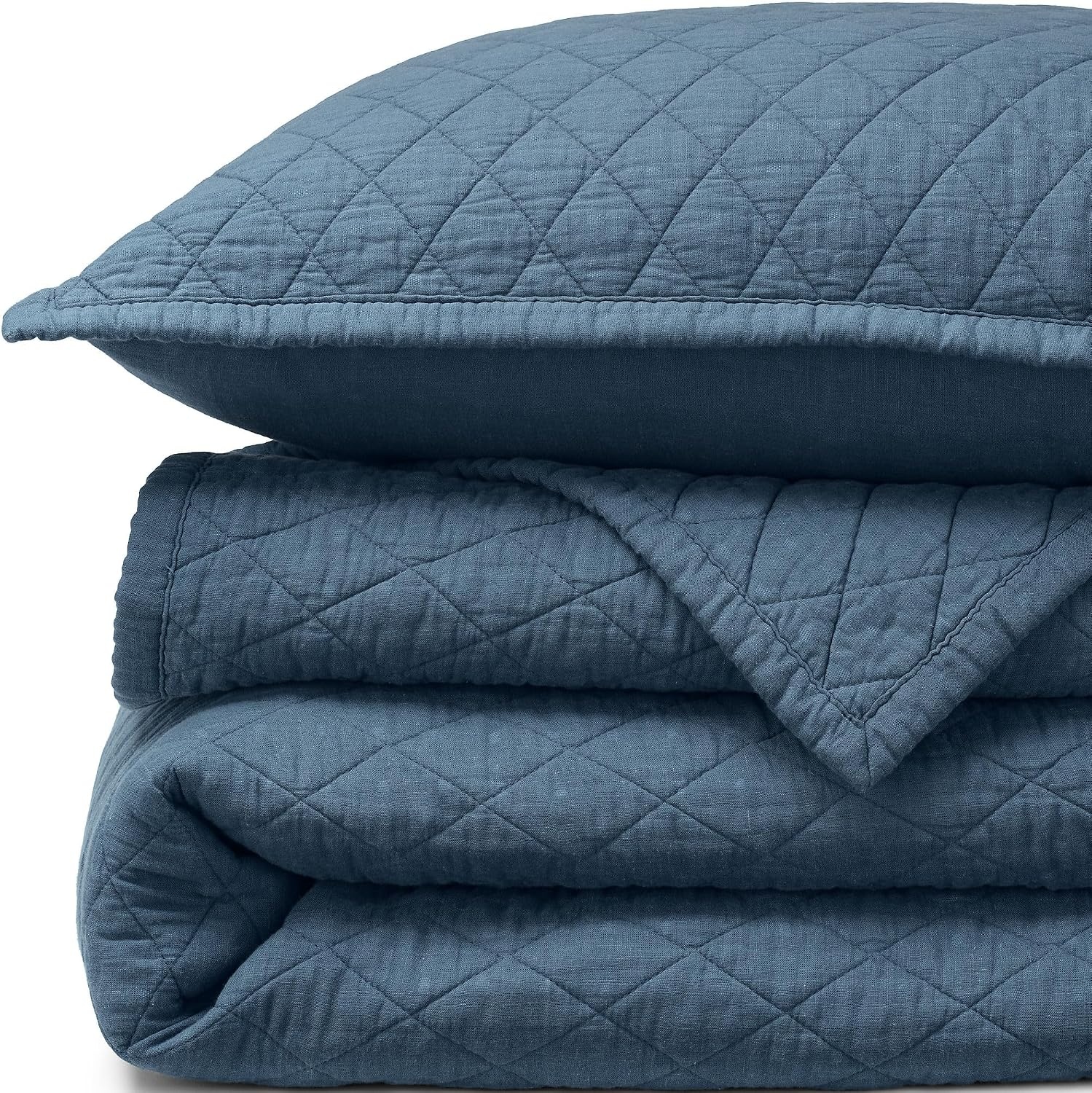 image:imageLands End Embroidered Diamond Double Voile Quilt Twin Antique NavyBering Sea Blue