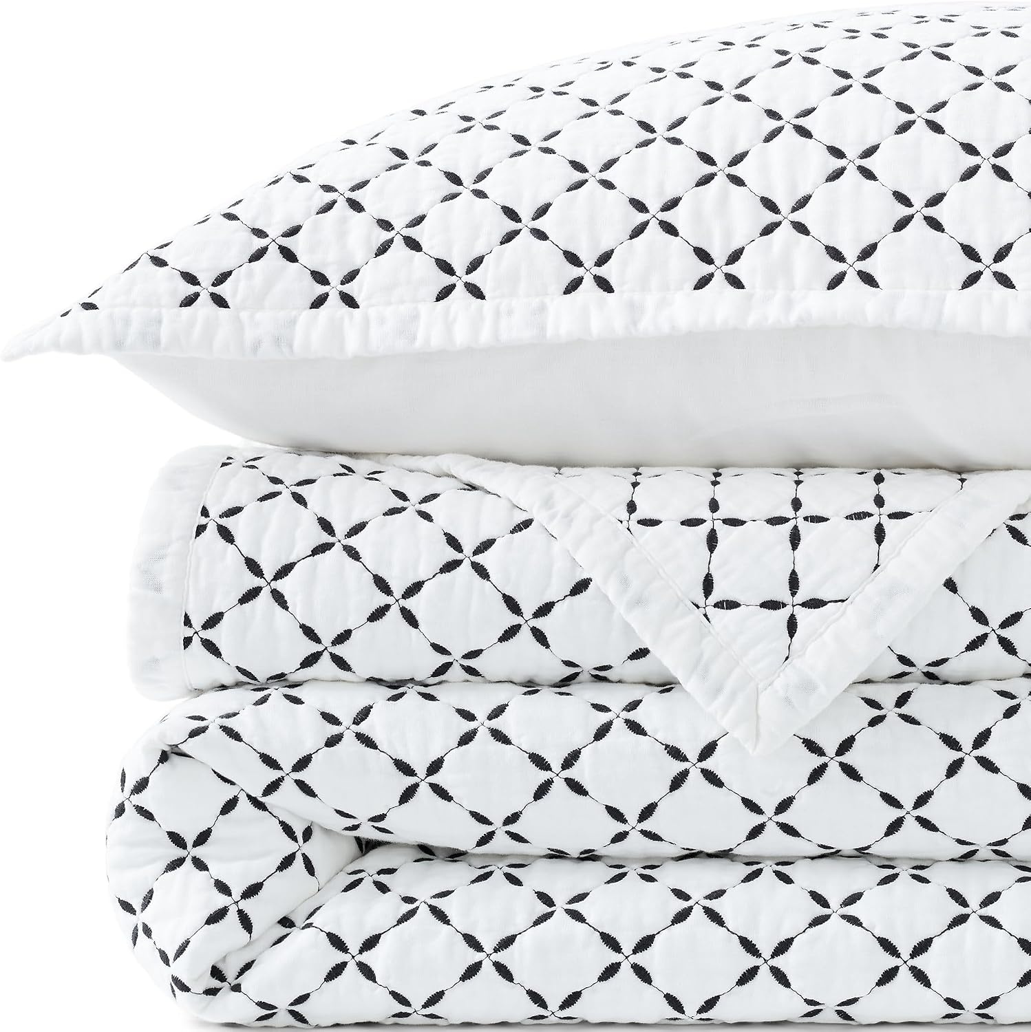 image:imageLands End Embroidered Diamond Double Voile Quilt Twin Antique NavyBlack Slate
