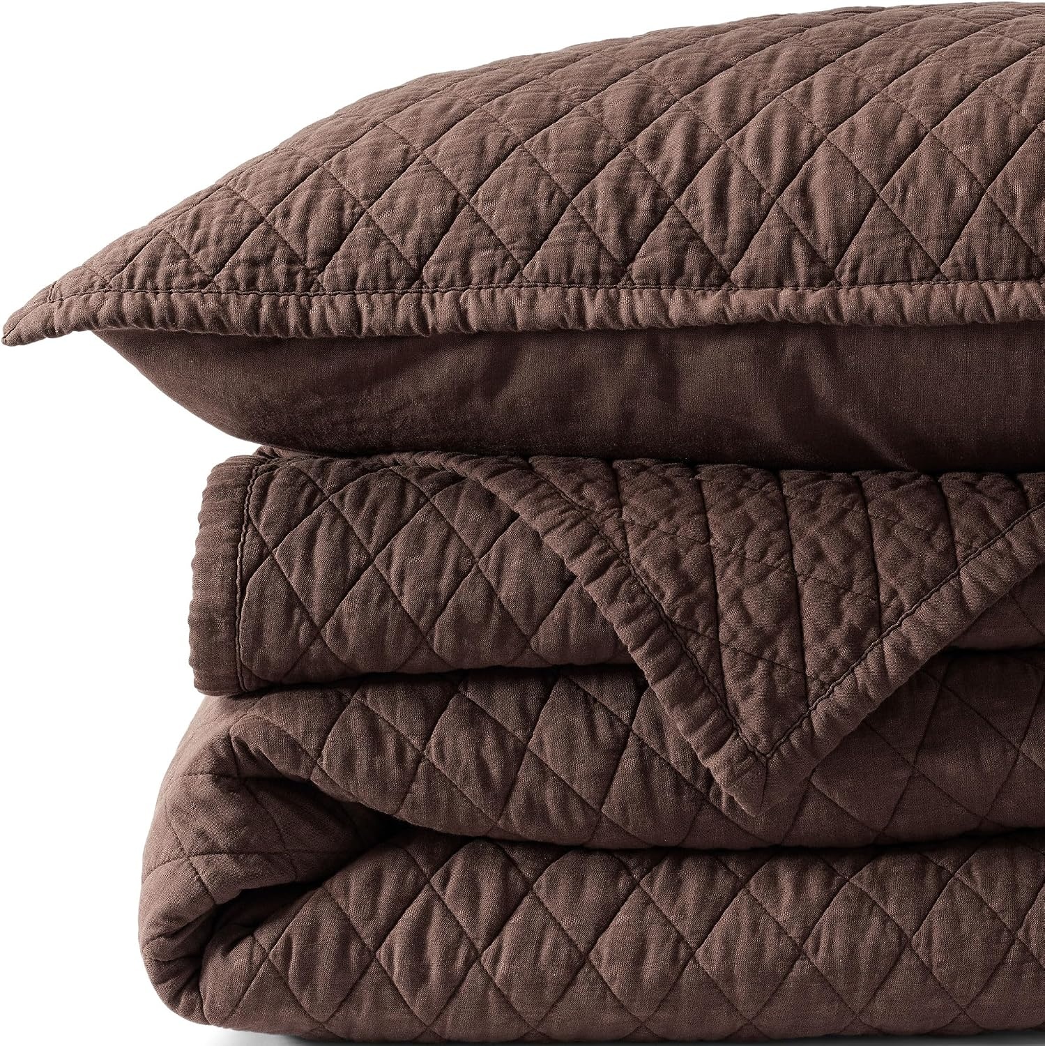 image:imageLands End Embroidered Diamond Double Voile Quilt Twin Antique NavyDark Walnut Brown