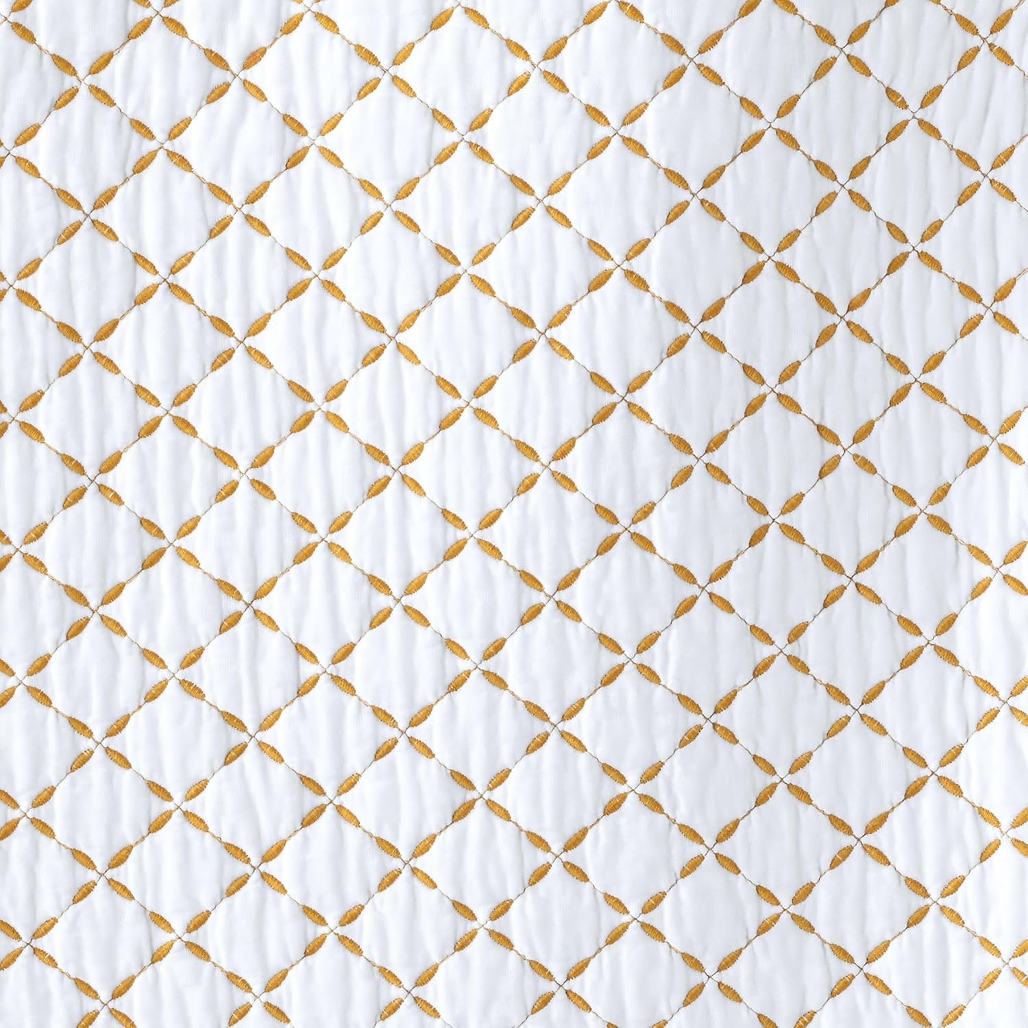 image:imageLands End Embroidered Diamond Double Voile Quilt Twin Antique NavyDijon Gold