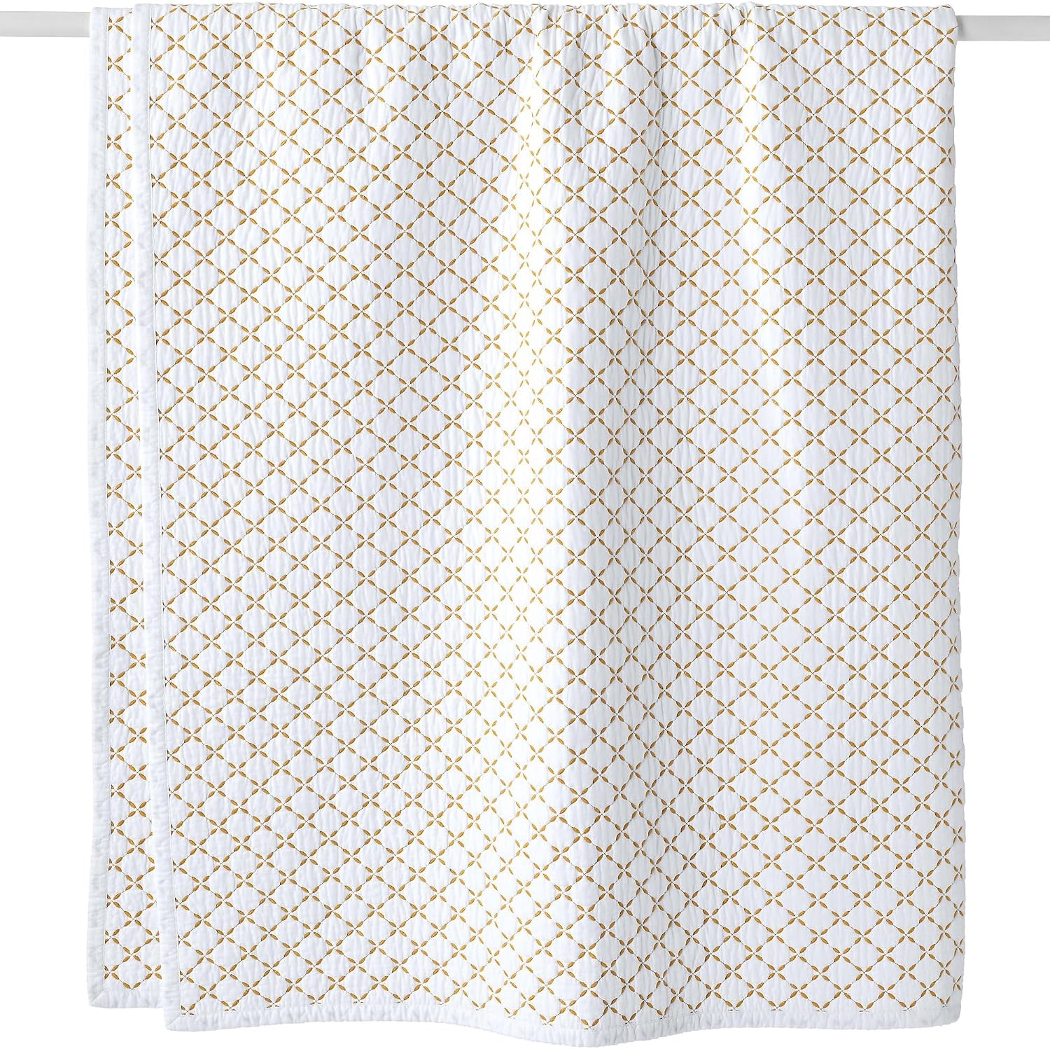 image:imageLands End Embroidered Diamond Double Voile Quilt Twin Antique NavyDijon Gold